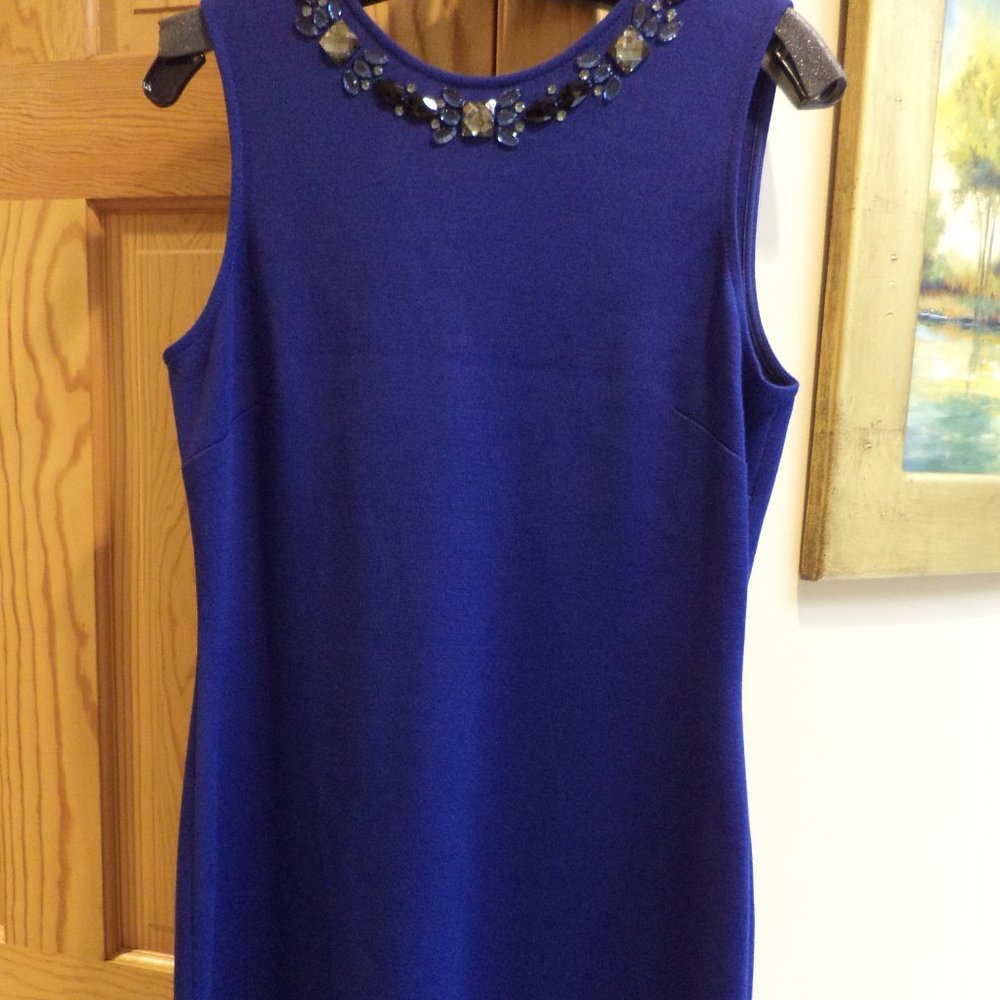 ST. JOHN HAND-BEADED SLEEVELESS DRESS ~ Blue/Purple ~ Size: 8 ~ NWOT $1,275